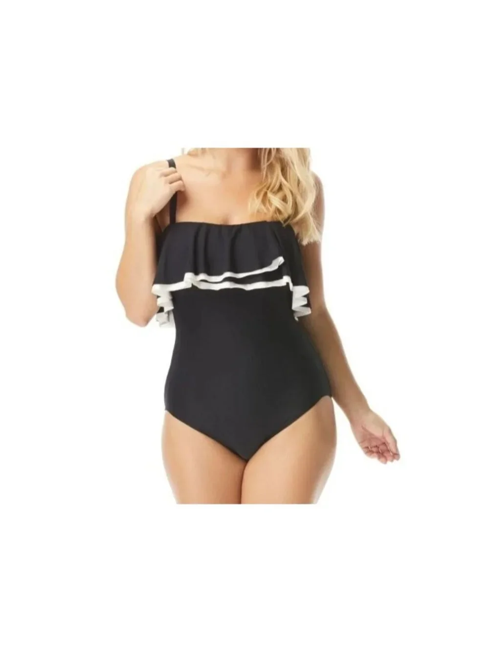 Coco Reef 14/38D Ruffle Bandeau Removable Straps Swimwear One-Piece Bathing Suit - Picture 13 of 14